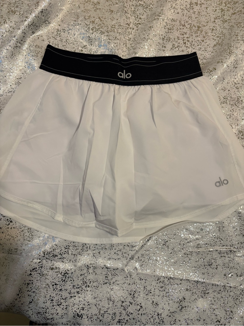 ALO Yoga White Mini Skort with Black Waistband